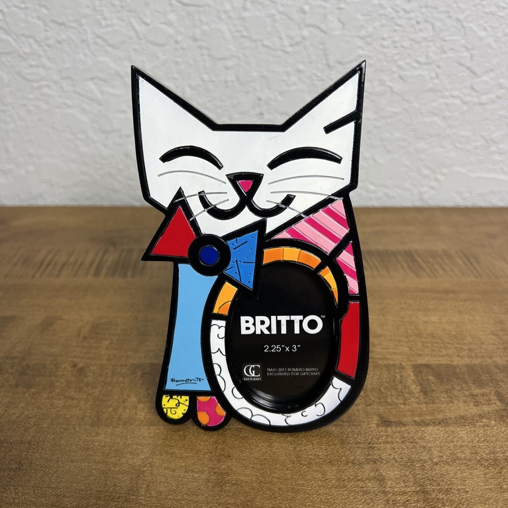 Romero Britto Fun Cat‎ Picture Frame Holds 2.25"x 3" 2011 Rare Retired #331701